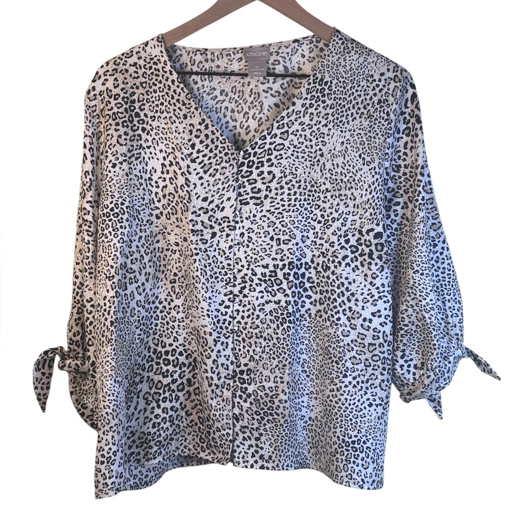 Chico's Animal Leopard Print Button Up V-Neck Top Blouse Size 3P (16-18P)